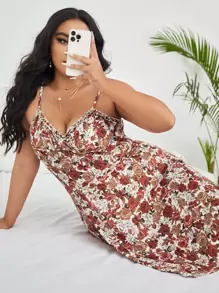 Calvaya Vestido de tirantes con estampado floral fruncido - Multicolor - Ver 3