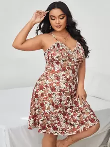 Calvaya Vestido de tirantes con estampado floral fruncido - Multicolor - Ver 4