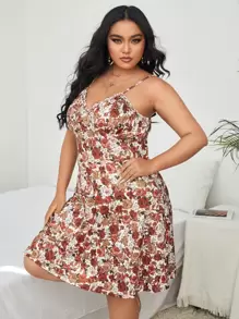 Calvaya Vestido de tirantes con estampado floral fruncido - Multicolor - Ver 1