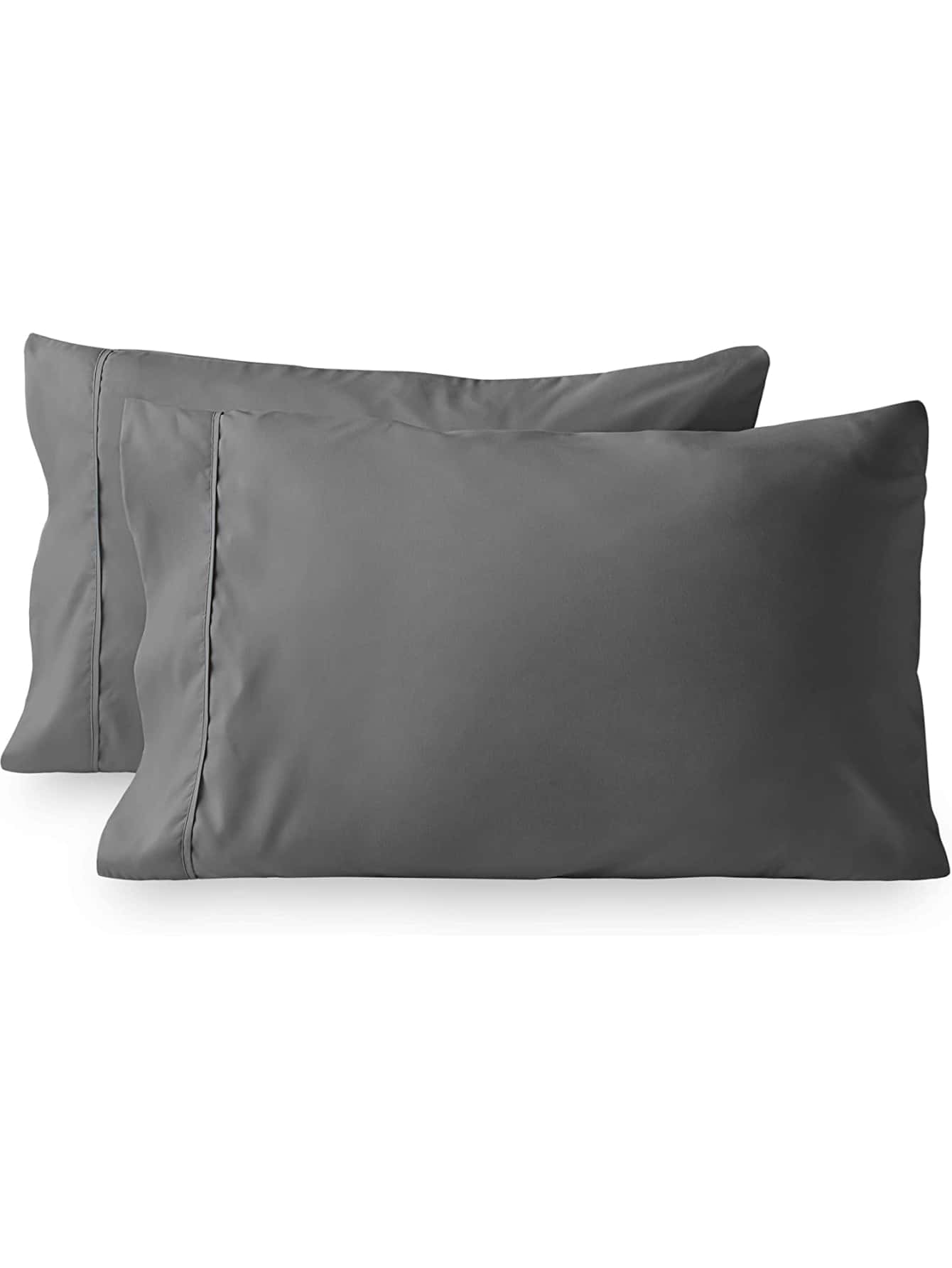 2pcs Dark Gray Brushed Pillowcase, Solid Color Polyester Cord Pillow Covers Suitable For All Seasons - Grey - View 1