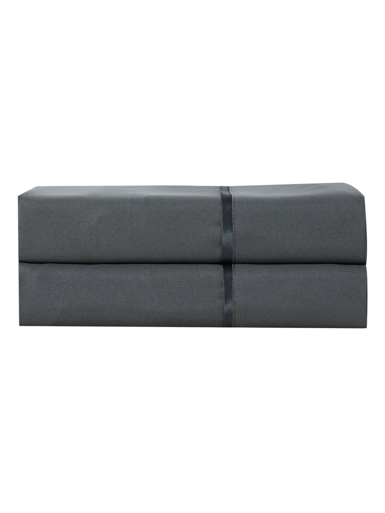 2pcs Dark Gray Brushed Pillowcase, Solid Color Polyester Cord Pillow Covers Suitable For All Seasons - Grey - View 3