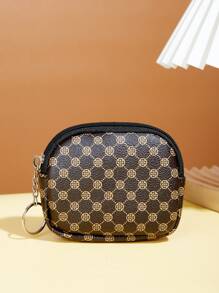 滿版花卉圖案零錢包 - 棕色 - 查看 2