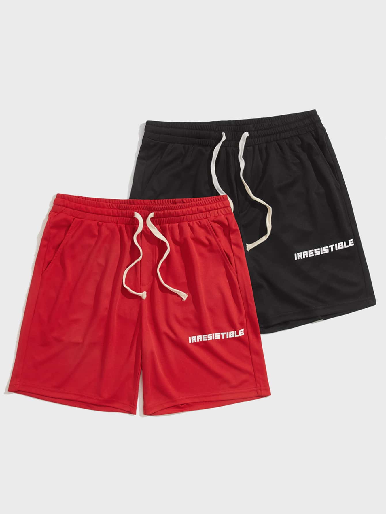 Manfinity Men 2pcs Letter Graphic Drawstring Waist Shorts - Multicolor - View 1