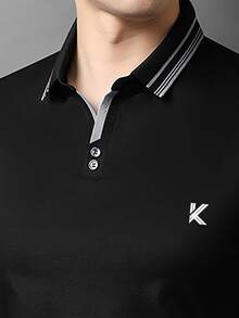 Manfinity Men Letter Graphic Striped Trim Polo Shirt - Black - View 5