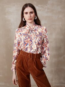 MOTF PREMIUM PAISLEY PRINTED TIE-NECK TOP - Multicolor - View 10