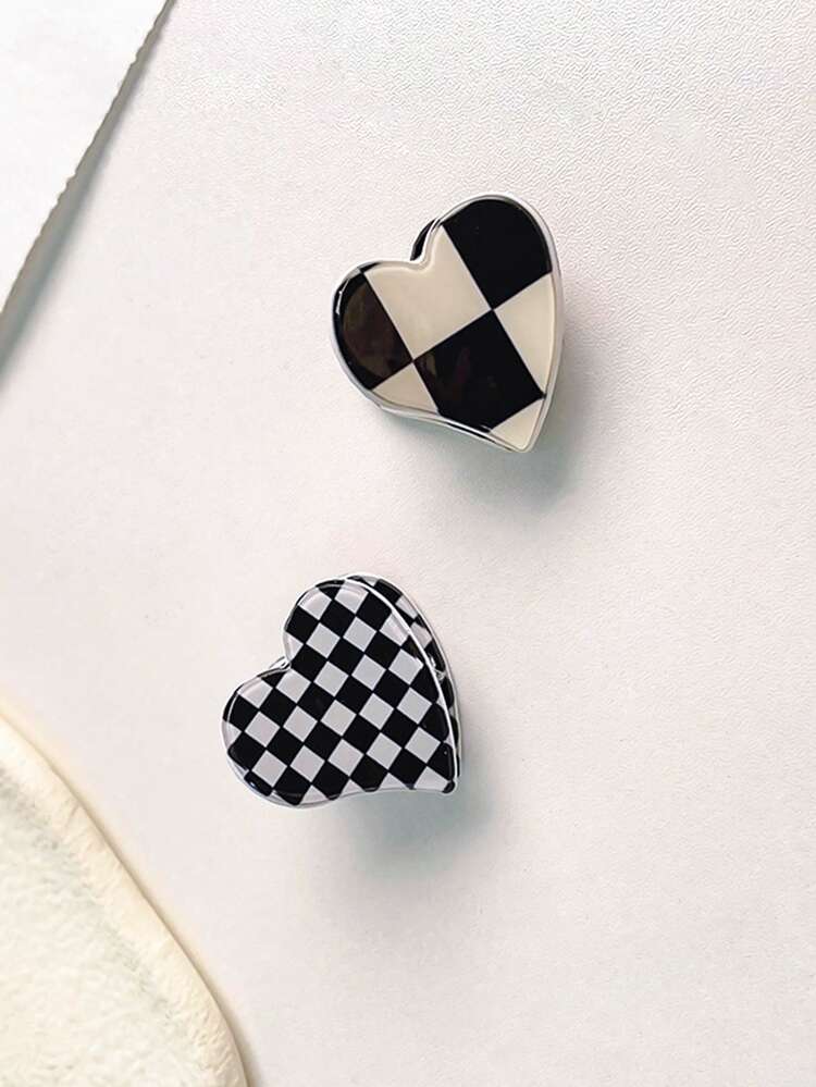 2入組格紋愛心設計髮爪 - 彩色 - 查看 2