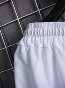 Manfinity Men Rose & Letter Graphic Drawstring Shorts - White - View 5