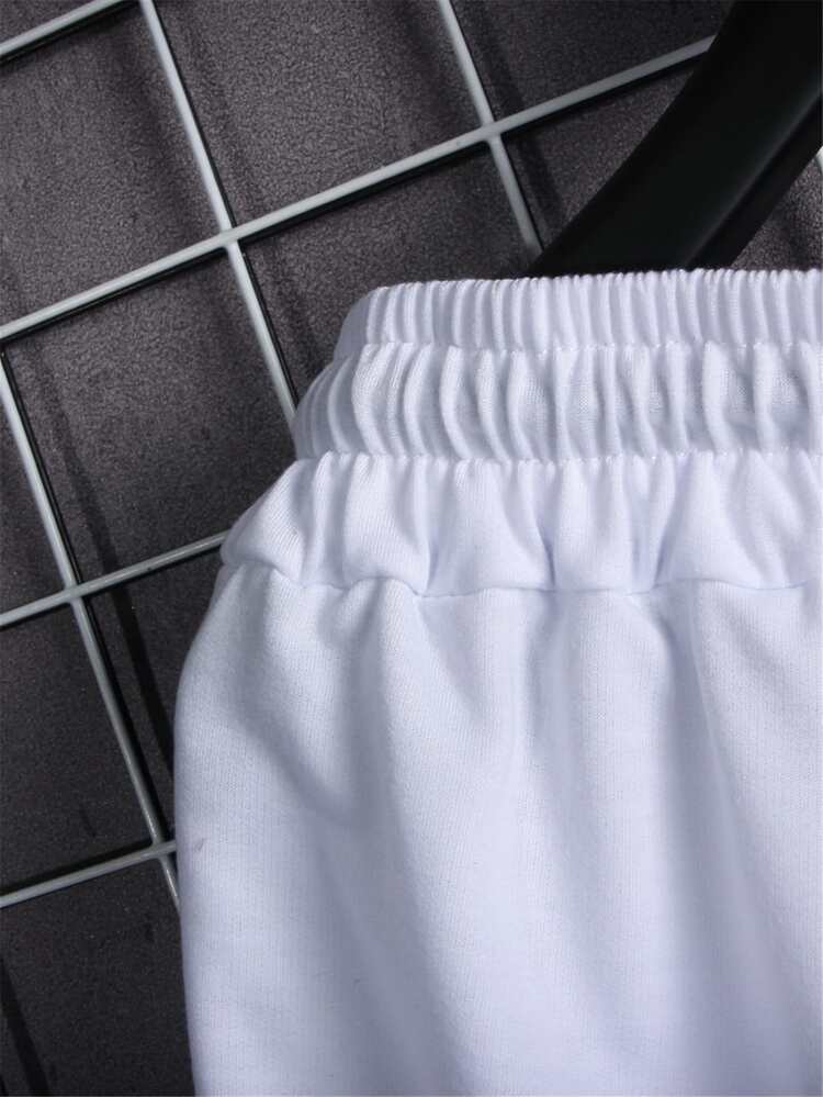 Manfinity Män Rose & Letter Grafiska shorts med dragsko - Vitt - Visa 5