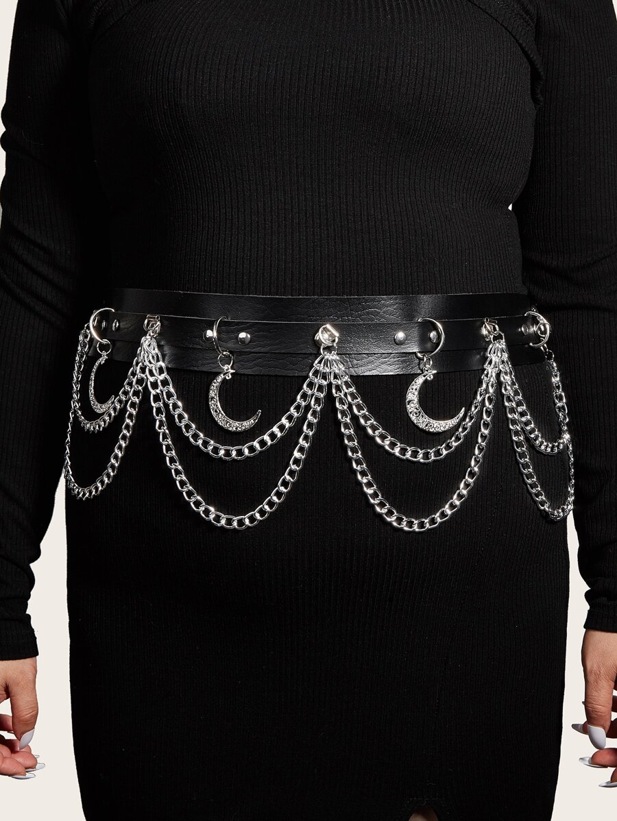 135CM Moon Decor Plus Size Corset Belt Retro Steampunk PU Belt for Coats and Dresses - Black - View 1