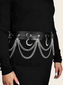 135CM Moon Decor Plus Size Corset Belt Retro Steampunk PU Belt for Coats and Dresses - Black - View 7