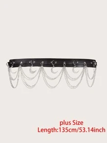 135CM Moon Decor Plus Size Corset Belt Retro Steampunk PU Belt for Coats and Dresses - Black - View 8