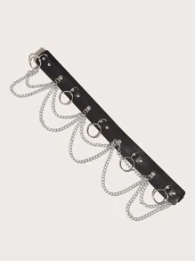 Dây thắt lưng hai lớp hình tròn kim loại màu đen cỡ lớn dành cho nữ, có dây xích hai lớp, chất liệu da trang trí, phù hợp với phong cách Gothic Punk, trang phục hàng ngày cho Halloween, mùa hè, trường học, mùa thu, Halloween - màu đen - Xem 4