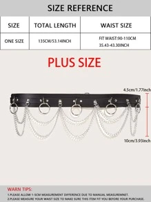 Dây thắt lưng hai lớp hình tròn kim loại màu đen cỡ lớn dành cho nữ, có dây xích hai lớp, chất liệu da trang trí, phù hợp với phong cách Gothic Punk, trang phục hàng ngày cho Halloween, mùa hè, trường học, mùa thu, Halloween - màu đen - Xem 6