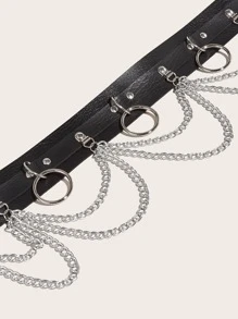 Dây thắt lưng hai lớp hình tròn kim loại màu đen cỡ lớn dành cho nữ, có dây xích hai lớp, chất liệu da trang trí, phù hợp với phong cách Gothic Punk, trang phục hàng ngày cho Halloween, mùa hè, trường học, mùa thu, Halloween - màu đen - Xem 7