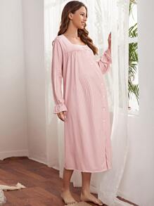 SHEIN Maternity Striped Print Button Front Lounge Dress - Multicolor - View 3