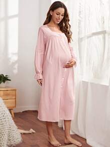 SHEIN Maternity Striped Print Button Front Lounge Dress - Multicolor - View 4