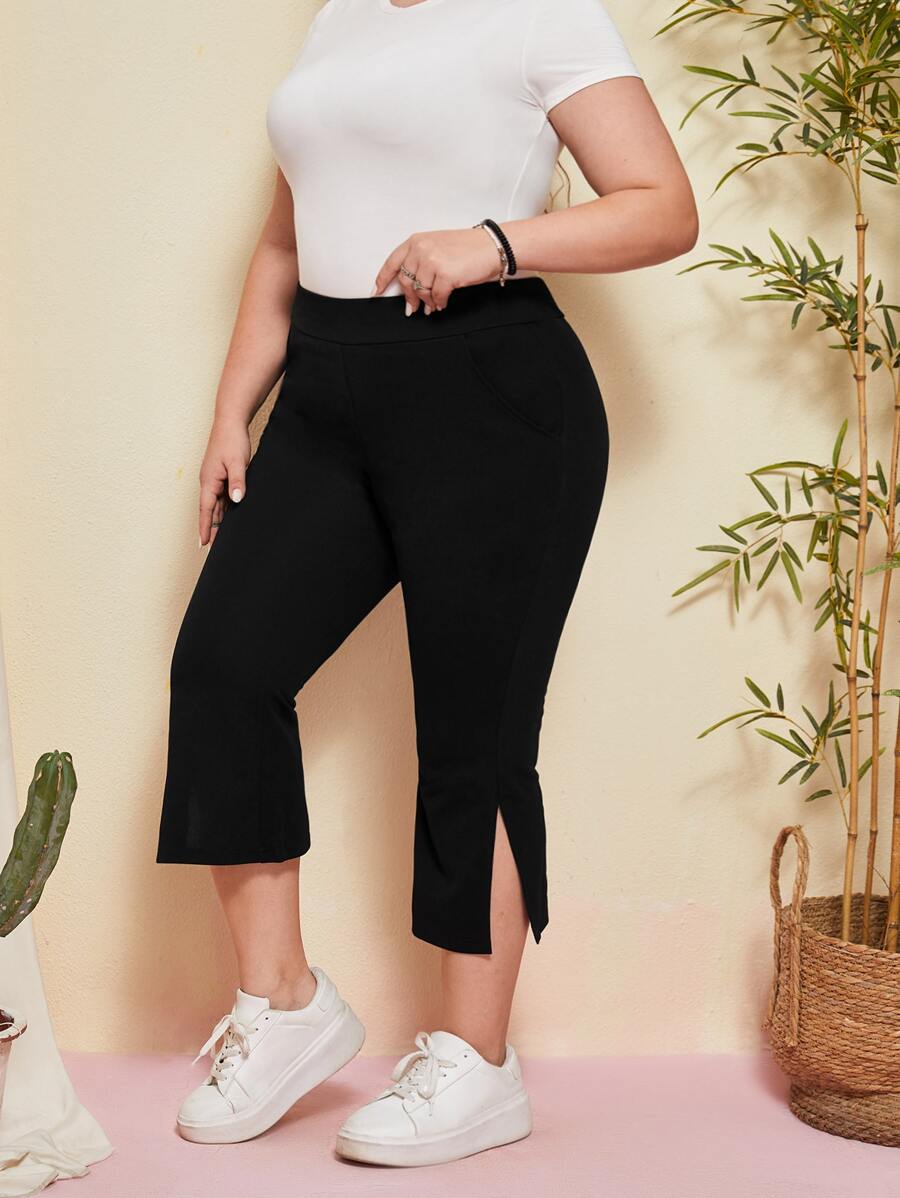 EMERY ROSE Quần Plus Size Túi Chia màu trơn Thanh lịch - màu đen - Xem 1