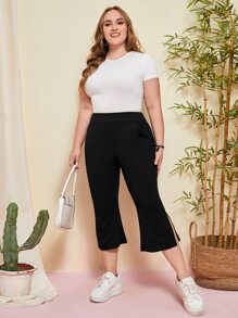 EMERY ROSE Quần Plus Size Túi Chia màu trơn Thanh lịch - màu đen - Xem 3