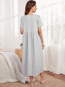SHEIN Maternity Solid Button Front Nightdress - Light Grey - View 4