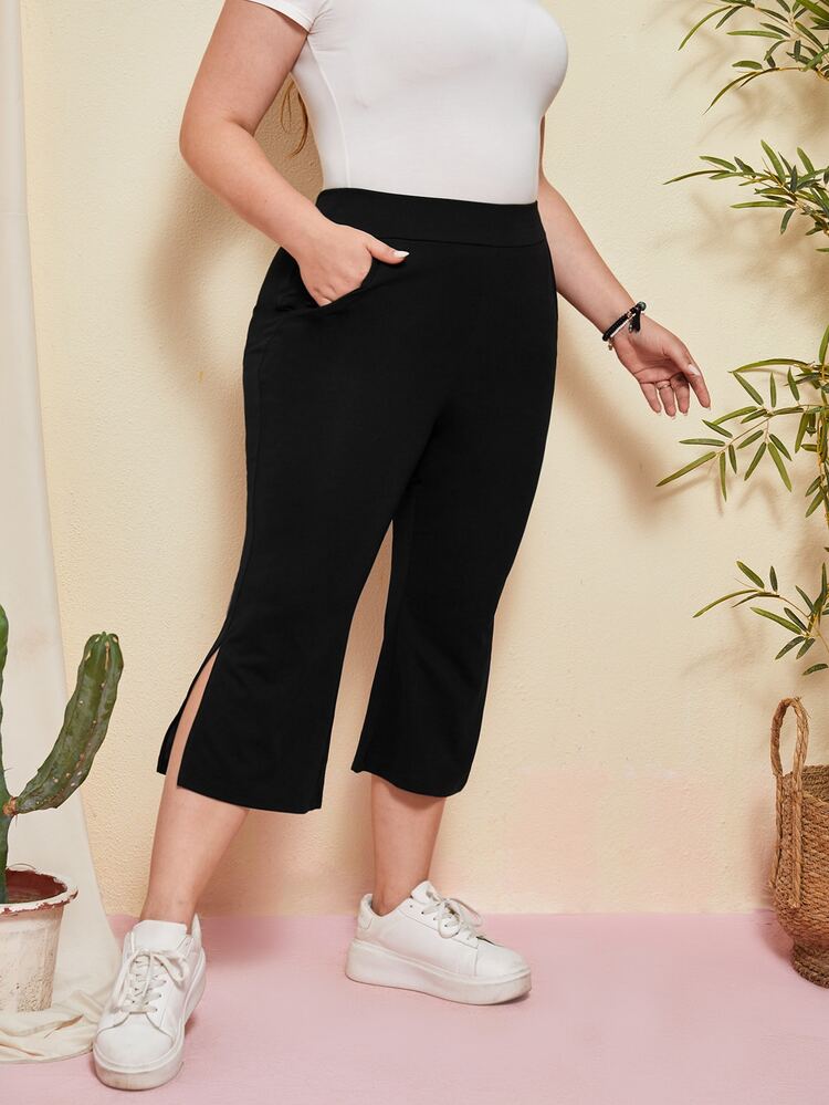 EMERY ROSE Quần Plus Size Túi Chia màu trơn Thanh lịch - màu đen - Xem 4