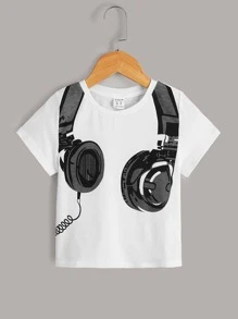 SHEIN Gráfico ocasional Camiseta & Tanque Infantil para Menino - Branco - Visão 1