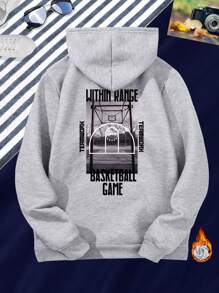 Manfinity Hombres Capucha con estampado de letra con forro térmico - Gris - Ver 1
