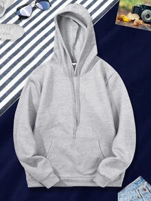 Manfinity Hombres Capucha con estampado de letra con forro térmico - Gris - Ver 2