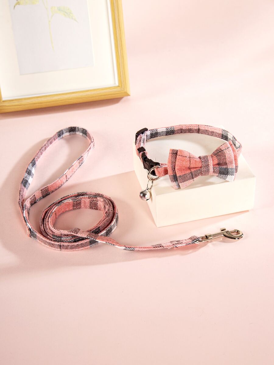 1pc Plaid Pet Collar & 1pc Leash Set - Multicolor - View 1