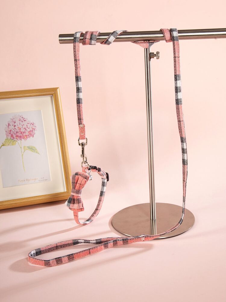 1 pieza de cuadros Collar para mascota & 1 pieza Correa Conjunto - Multicolor - Añade 3