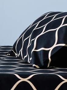 幾何樣式床笠套裝黑色滌綸1入組床笠和2入組枕套不含枕芯適用於臥室 - 彩色 - 查看 5