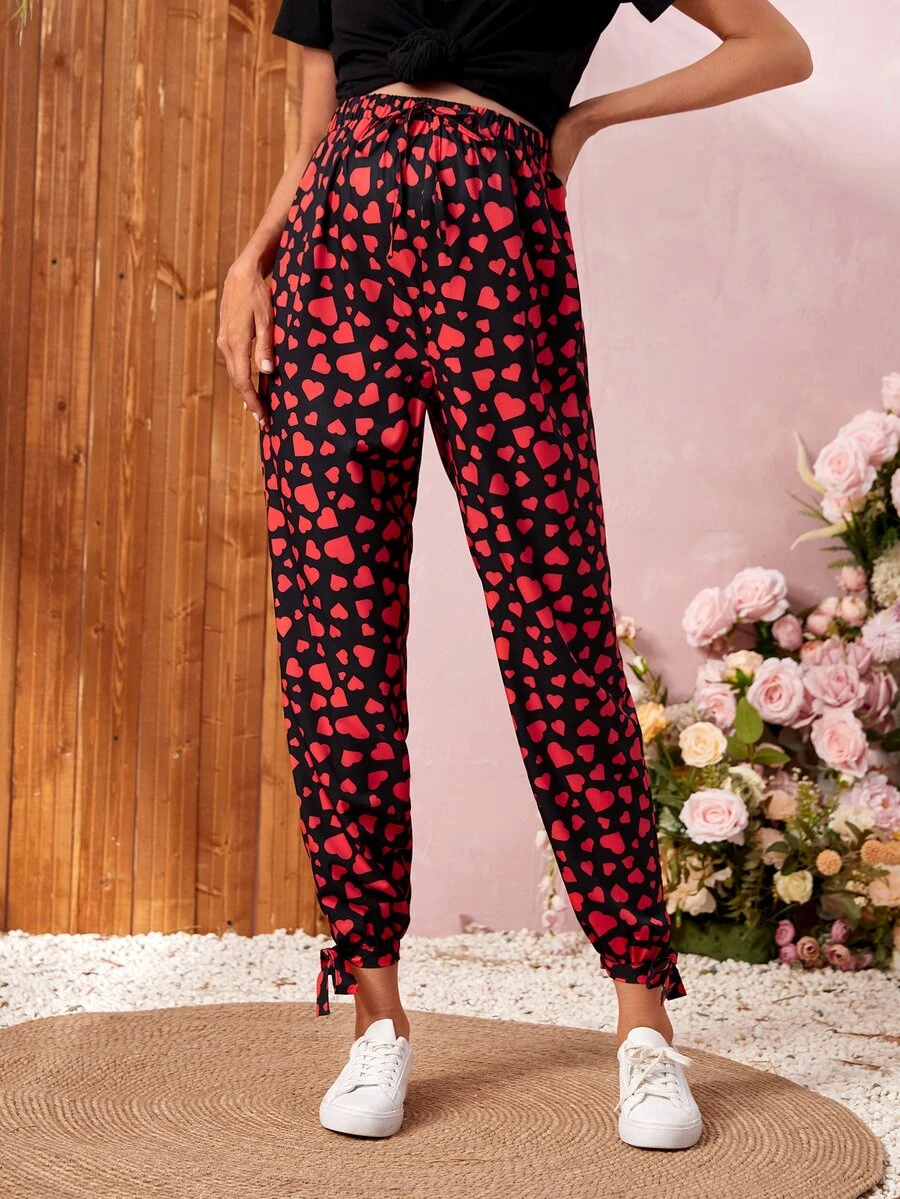 SHEIN Maternity Knot Hem Heart Print Trousers - Multicolor - View 1
