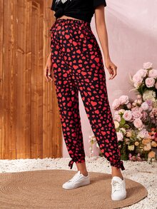 SHEIN Maternity Knot Hem Heart Print Trousers - Multicolor - View 4