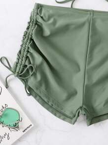 SHEIN Swim Summer Beach Lace Up Back Shorts Bikini - Army Green - View 5