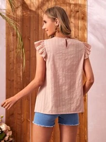 SHEIN Maternity Butterfly Sleeve Eyelet Embroidery Yoke Top - Coral Pink - View 2