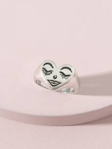 Anillo decorativo con forma de corazón de dibujos animados para el Día de San Valentín - Plata antigua - Ver 1