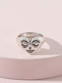 Anillo decorativo con forma de corazón de dibujos animados para el Día de San Valentín - Plata antigua - Ver 2
