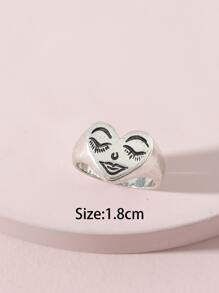 Anillo decorativo con forma de corazón de dibujos animados para el Día de San Valentín - Plata antigua - Ver 3