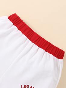 男嬰字母圖案撞色T恤和短褲 - 白色 - 查看 3