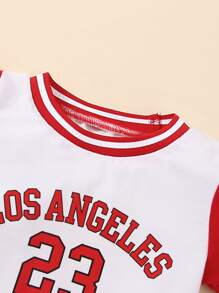 男嬰字母圖案撞色T恤和短褲 - 白色 - 查看 5