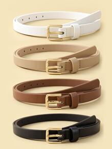 4pcs Women Classic PU Leather Belt Solid Color Simple Skinny Belt With Square Buckle For Jeans Pants Summer, School