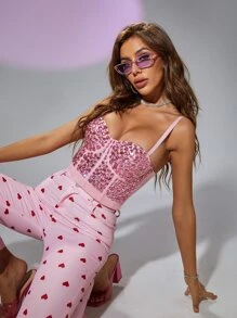 Apperloth A Rhinestone Bustier Crop Corset Cami Top - Baby Pink - View 3