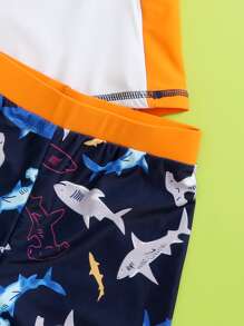 Boys Shark Print Beach Swimsuit - Orange - View 3