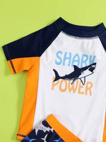 Boys Shark Print Beach Swimsuit - Orange - View 4