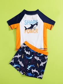 Boys Shark Print Beach Swimsuit - Orange - View 5