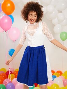 SHEINNeu Contrast Lace Tie Back Dress With Removable Apron - Blue and White - View 1