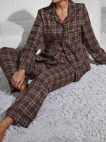 Plaid Contrast Piping PJ Set - Multicolor - View 1