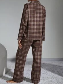 Plaid Contrast Piping PJ Set - Multicolor - View 2