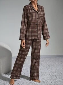 Plaid Contrast Piping PJ Set - Multicolor - View 3