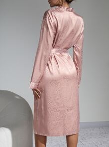 Striped Belted Satin Robe - Dusty Pink - View 2