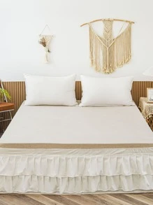 1件白色荷叶边床裙，波西米亚农舍风格，柔软超细纤维床裙，男女通用，不含被子 - 白色 - 查看 3